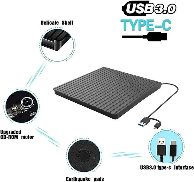 Alt view image 5 of 7 - External CD/DVD Drive for Laptop USB-C & USB 3.0 CD/DVD ROM Drive Reader Writer Burner Compatible with Laptop PC MacBookMac Windows 11/10/8/7 Linux OS Apple