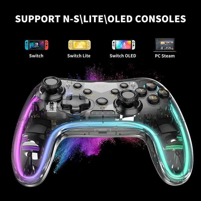 Alt view image 5 of 6 - Switch Controller,Wireless Switch Pro Controller Compatible with Nintendo Switch/Switch lite/Switch OLED,Pro Controller Switch Support Turbo,Wake-up Function and Adjustable LED(White)