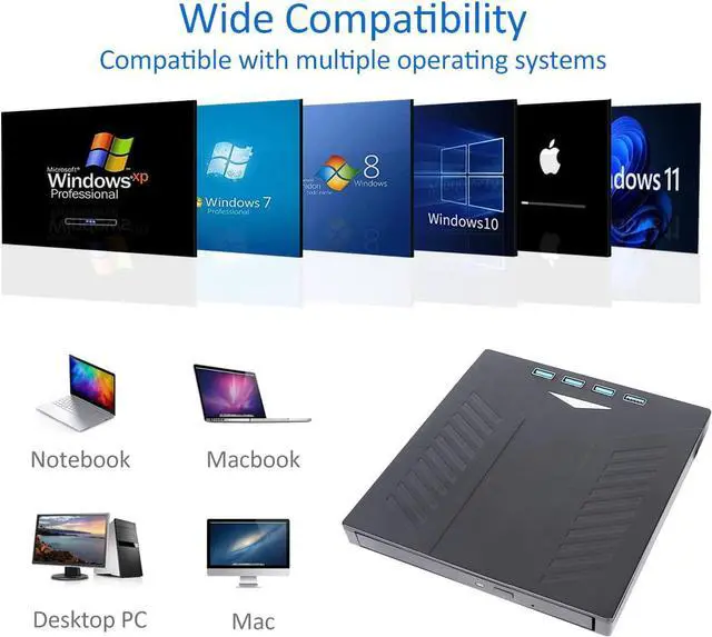 Alt view image 5 of 8 - External CD DVD Drive, USB 3.0 Type-C CD DVD +/-RW Optical Drive, Ultra-Slim Drive with 4 USB Ports and 2 SD Card Slots, Compatible with Laptop PC Linux Windows Mac OS