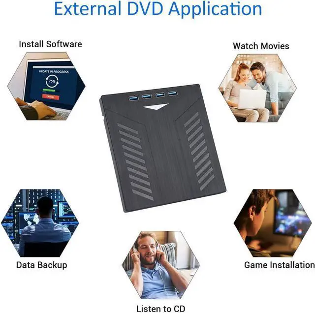 Alt view image 6 of 8 - External CD DVD Drive, USB 3.0 Type-C CD DVD +/-RW Optical Drive, Ultra-Slim Drive with 4 USB Ports and 2 SD Card Slots, Compatible with Laptop PC Linux Windows Mac OS