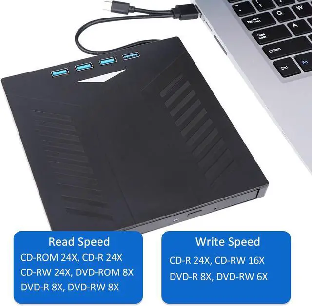 Alt view image 3 of 8 - External CD DVD Drive, USB 3.0 Type-C CD DVD +/-RW Optical Drive, Ultra-Slim Drive with 4 USB Ports and 2 SD Card Slots, Compatible with Laptop PC Linux Windows Mac OS