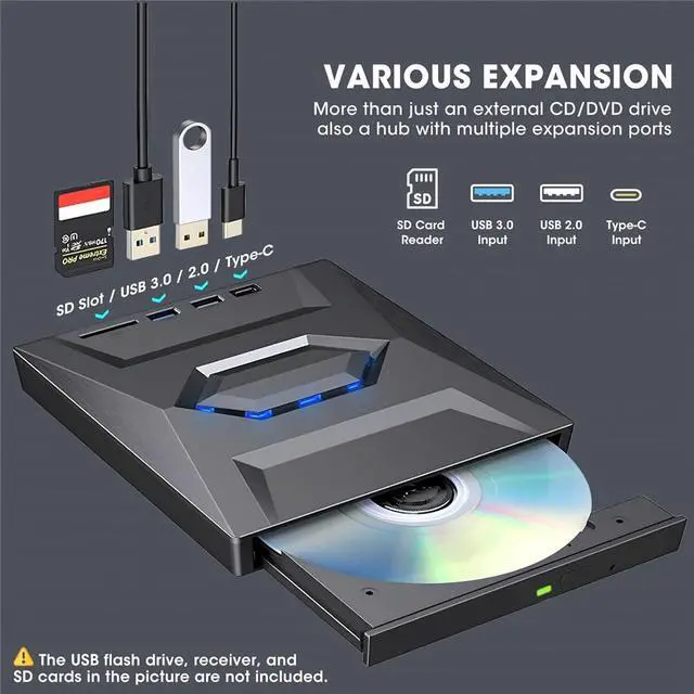 Alt view image 3 of 7 - External CD DVD Drive USB 3.0 Writer Burner Player for PC Laptop Windows 11 10