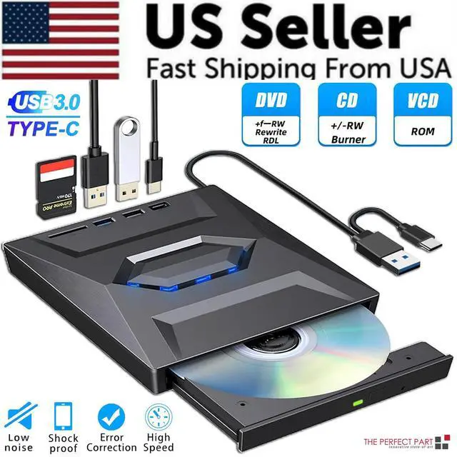 Alt view image 2 of 7 - External CD DVD Drive USB 3.0 Writer Burner Player for PC Laptop Windows 11 10