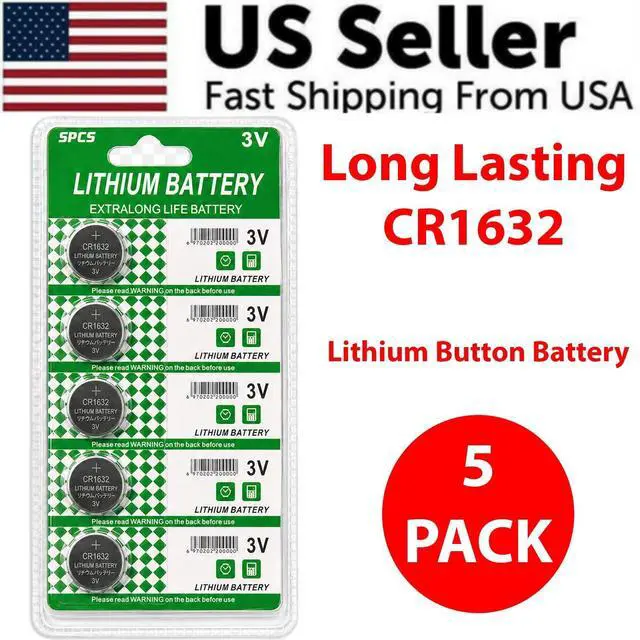 Alt view image 2 of 7 - 5 PACK FRESH LONG LIFE CR1632 ECR1632 1632 3V Lithium Coin Battery Expire 2031