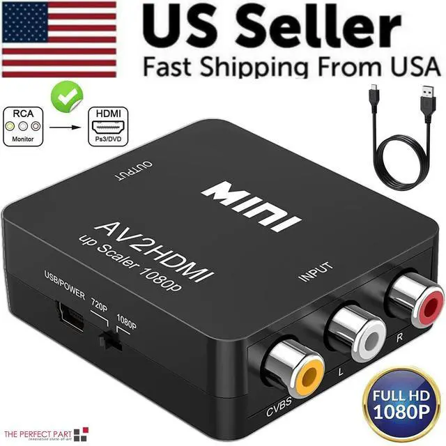 Alt view image 2 of 7 - RCA to HDMI Converter Adapter AV 1080P For TV Audio Video Composite CVBS AV2HDMI