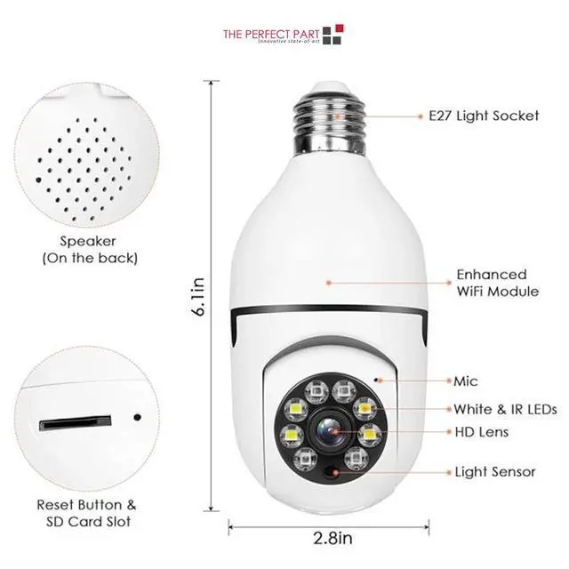 Alt view image 4 of 7 - 360° 1080P IP E27 Light Bulb Camera Wi-Fi IR Night Smart Home Wireless Security