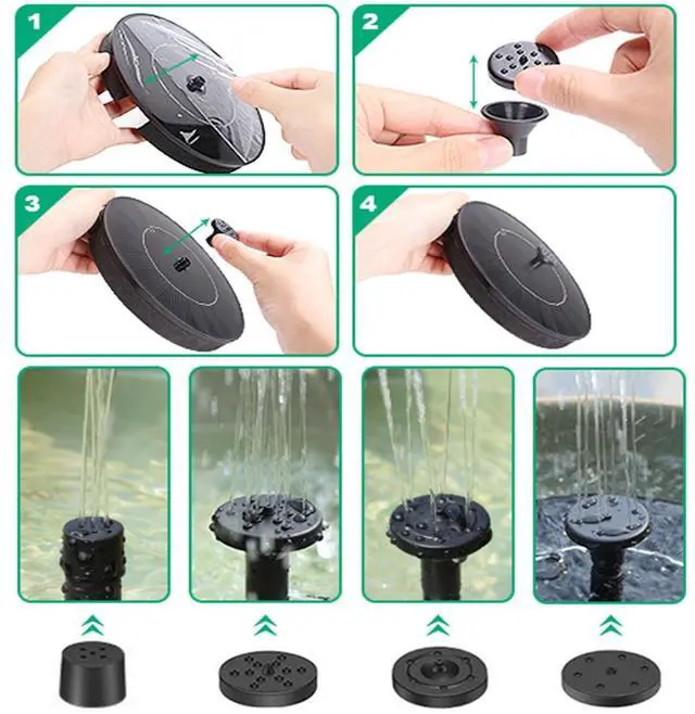 Alt view image 4 of 7 - Solar Power Bird Bath Fountain Pump Upgrade 1.4W Solar Fountain With 4 Nozzle
