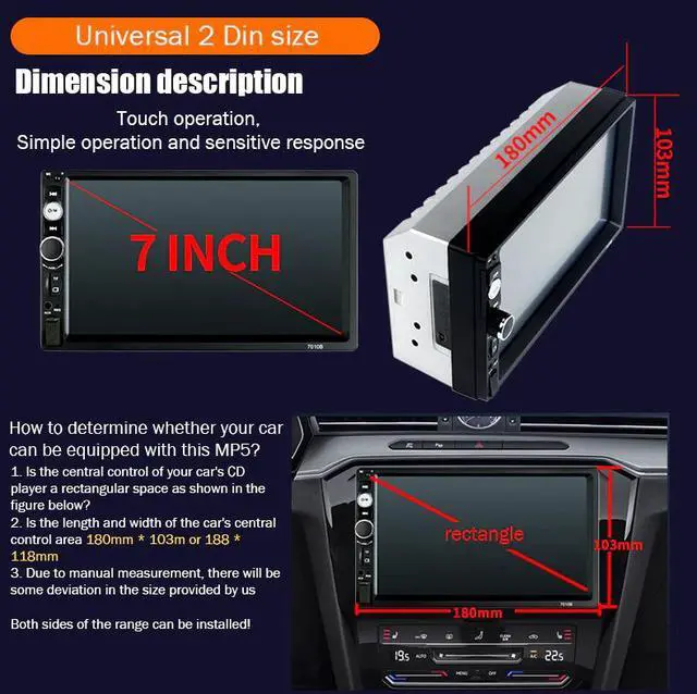 Alt view image 3 of 7 - 7" Double 2 DIN Car MP5 Player Bluetooth Touch Screen Stereo Radio With Camera