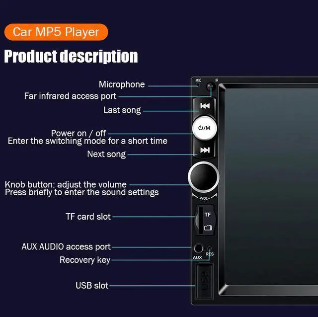 Alt view image 5 of 7 - 7" Double 2 DIN Car MP5 Player Bluetooth Touch Screen Stereo Radio With Camera