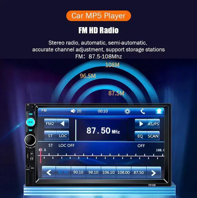Alt view image 7 of 7 - 7" Double 2 DIN Car MP5 Player Bluetooth Touch Screen Stereo Radio With Camera
