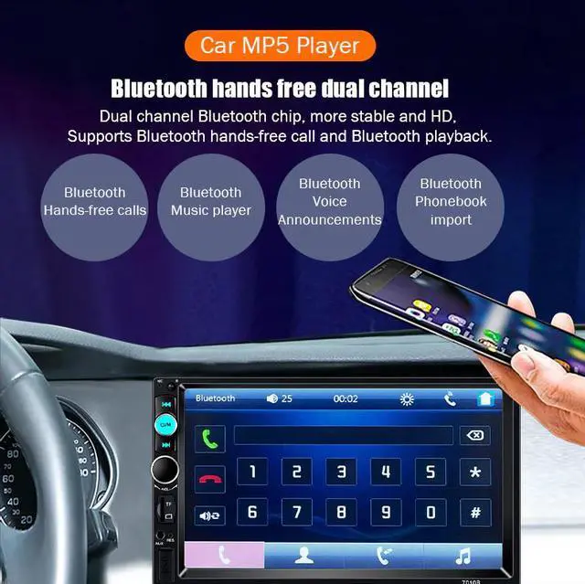 Alt view image 6 of 7 - 7" Double 2 DIN Car MP5 Player Bluetooth Touch Screen Stereo Radio With Camera