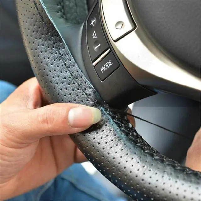 Alt view image 4 of 7 - Genuine Leather DIY Car Steering Wheel Cover Anti-slip For 15"/38 cm Black US