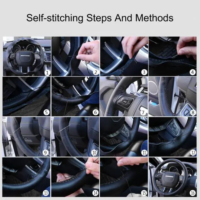 Alt view image 5 of 7 - Genuine Leather DIY Car Steering Wheel Cover Anti-slip For 15"/38 cm Black US