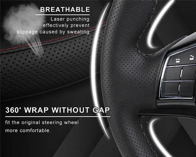 Alt view image 6 of 7 - Genuine Leather DIY Car Steering Wheel Cover Anti-slip For 15"/38 cm Black US