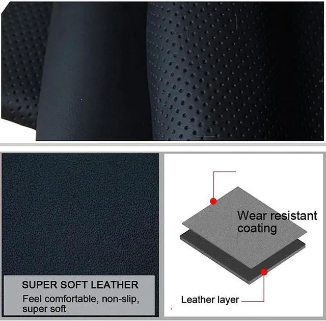 Alt view image 7 of 7 - Genuine Leather DIY Car Steering Wheel Cover Anti-slip For 15"/38 cm Black US