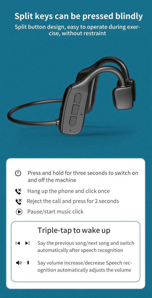Alt view image 3 of 7 - Bone Conduction Headphones Bluetooth 5.1 Wireless Headset Earbuds Outdoor Sport