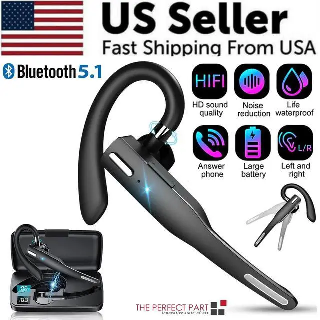 Alt view image 2 of 7 - Trucker Wireless Headset Bluetooth 5.1 Earpiece Dual Mic Earbud Noise Cancelling