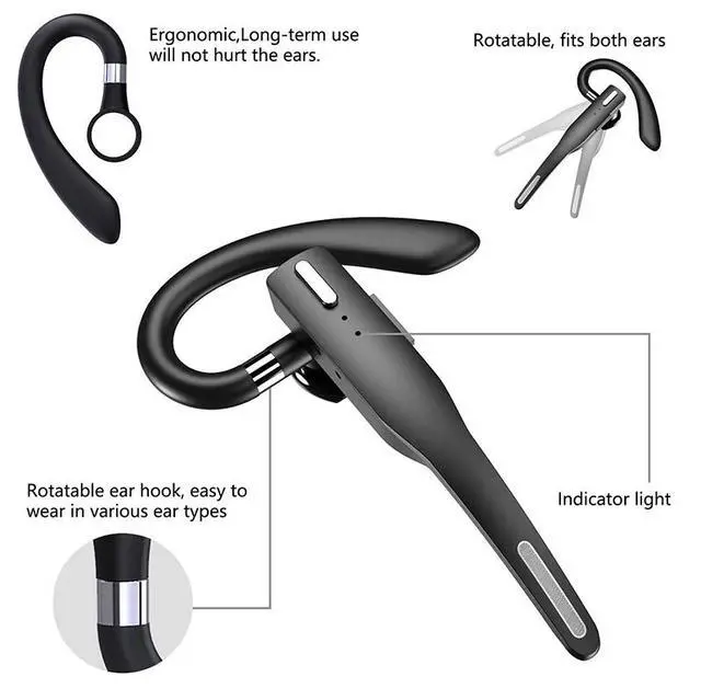 Alt view image 3 of 7 - Trucker Wireless Headset Bluetooth 5.1 Earpiece Dual Mic Earbud Noise Cancelling