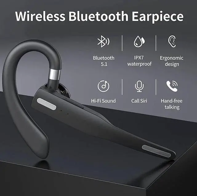 Alt view image 7 of 7 - Trucker Wireless Headset Bluetooth 5.1 Earpiece Dual Mic Earbud Noise Cancelling