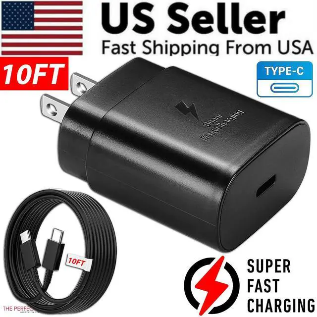 Alt view image 2 of 7 - 25W USB-C Super Fast Wall Charger 10FT Cable For Samsung Galaxy S25 S24 S23 S22