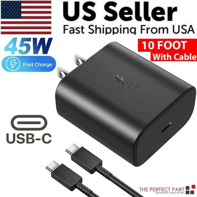 Alt view image 2 of 7 - 45W USB-C Super Fast Wall Charger 10FT Cable For Samsung Galaxy S25 S24 S23 S22
