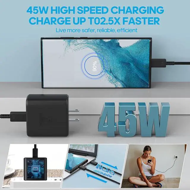 Alt view image 6 of 7 - 45W USB-C Super Fast Wall Charger 10FT Cable For Samsung Galaxy S25 S24 S23 S22