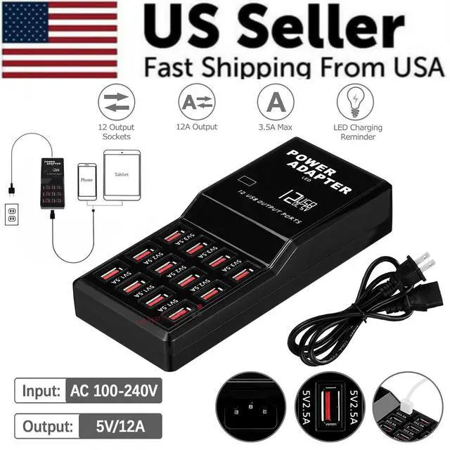 Alt view image 2 of 7 - Multi 12 Port USB Charging Station Hub Desktop Wall Cell Phone Charger Organizer