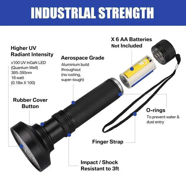 Alt view image 3 of 7 - UV Ultraviolet Light 100 LED Flashlight BlackLight 395nM Inspection Lamp Torch