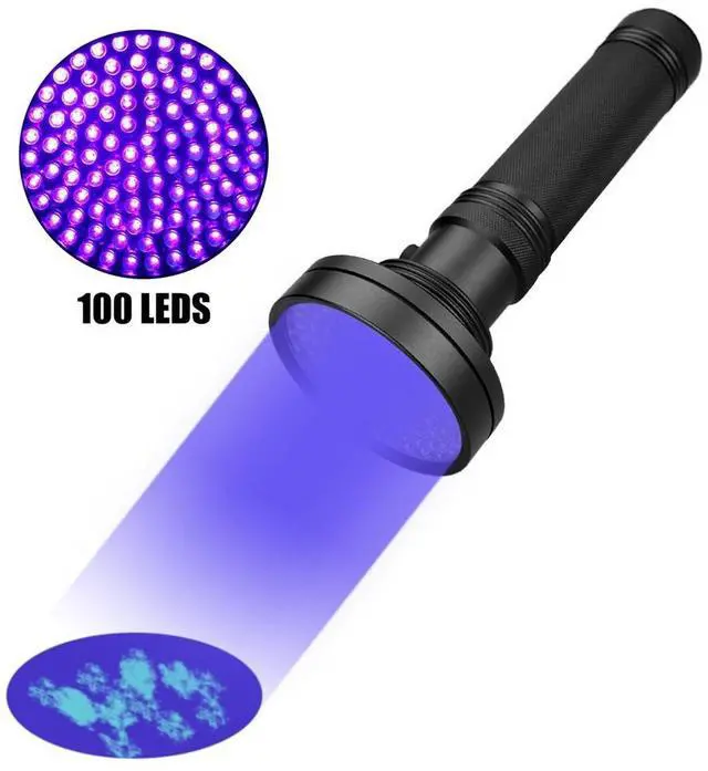 Alt view image 7 of 7 - UV Ultraviolet Light 100 LED Flashlight BlackLight 395nM Inspection Lamp Torch