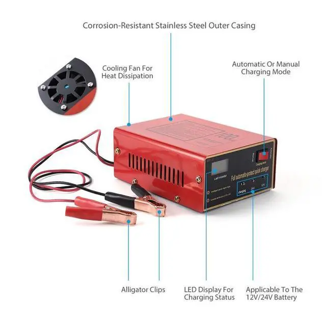 Alt view image 3 of 7 - Maintenance Free Battery Charger 12V/24V 10A 140W Output For Electric Car Pro