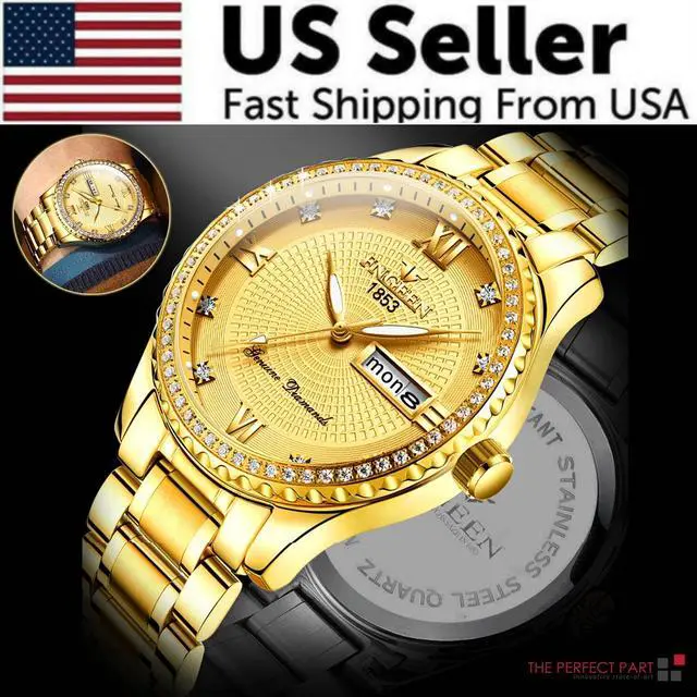 Alt view image 2 of 7 - Waterproof Gold Men's Watch Classic Stainless Steel Quartz Analog Business Gift