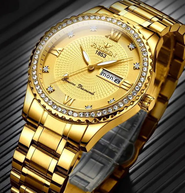 Alt view image 5 of 7 - Waterproof Gold Men's Watch Classic Stainless Steel Quartz Analog Business Gift