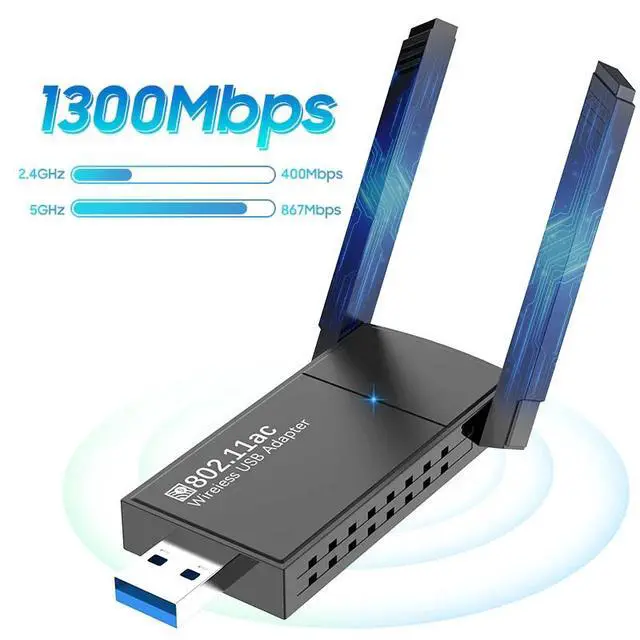 Alt view image 4 of 7 - USB 3.0 Wireless WIFI Adapter 1300Mbps Long Range Dongle Dual Band 5Ghz Network