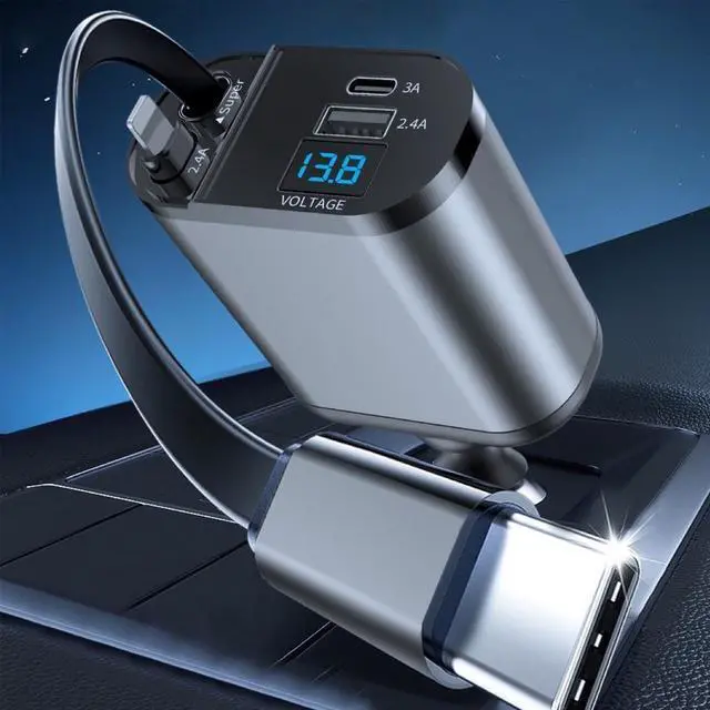 Alt view image 6 of 7 - Retractable Car Charger 4 in 1 Fast Car Phone Charger 120W With USB Type C Cable