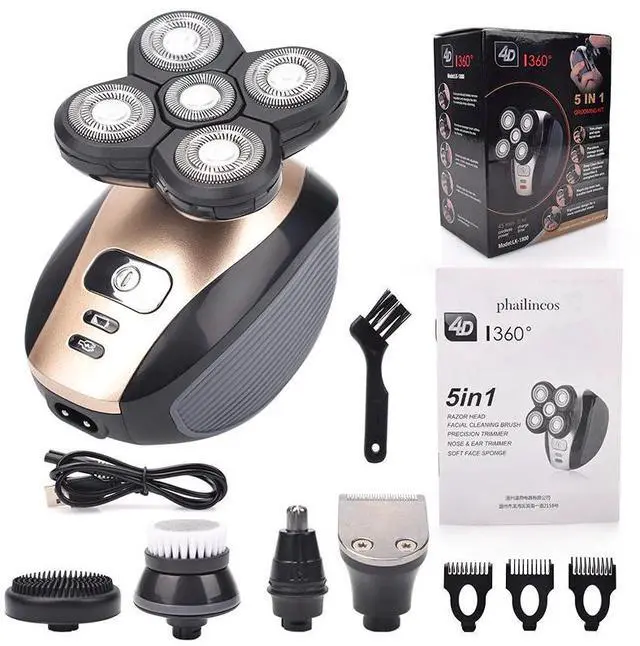 Main image of 5-in-1 Rotary Electric Shaver 4D Rechargeable Bald Head Hair Beard Trimmer Razor