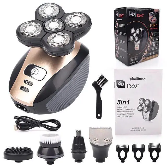 Alt view image 4 of 7 - 5-in-1 Rotary Electric Shaver 4D Rechargeable Bald Head Hair Beard Trimmer Razor