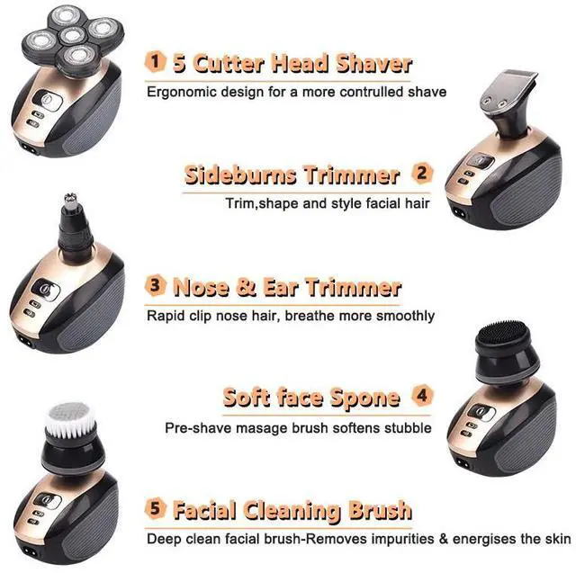 Alt view image 7 of 7 - 5-in-1 Rotary Electric Shaver 4D Rechargeable Bald Head Hair Beard Trimmer Razor
