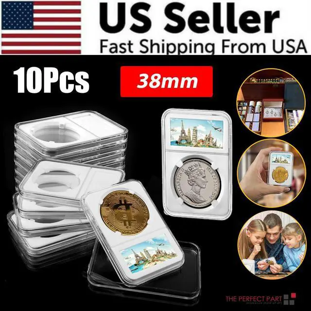 Alt view image 2 of 7 - 10pcs Coin Display Slabs 38mm Graded Storage for MORGAN/PEACE/IKE SILVER DOLLAR
