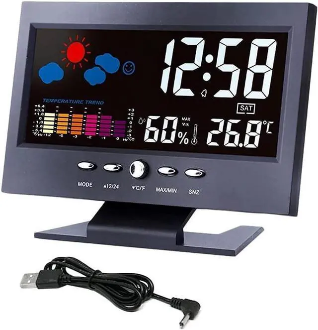 Alt view image 5 of 7 - LED Digital Alarm Clock Snooze Calendar Thermometer Hygrometer Weather Display