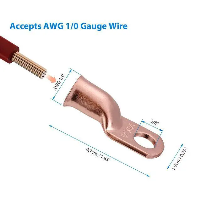 Alt view image 3 of 7 - 20PCS 1/0 AWG Gauge Copper Lugs W/ BLACK & RED Heat Shrink Ring Terminals Wire