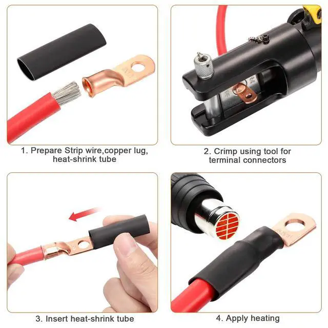 Alt view image 6 of 7 - 20PCS 1/0 AWG Gauge Copper Lugs W/ BLACK & RED Heat Shrink Ring Terminals Wire