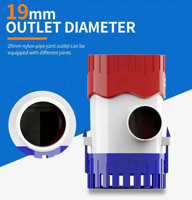Alt view image 3 of 7 - 1100GPH 12V Electric Marine Submersible Bilge Sump Water Pump For Boat 3/4" Hose