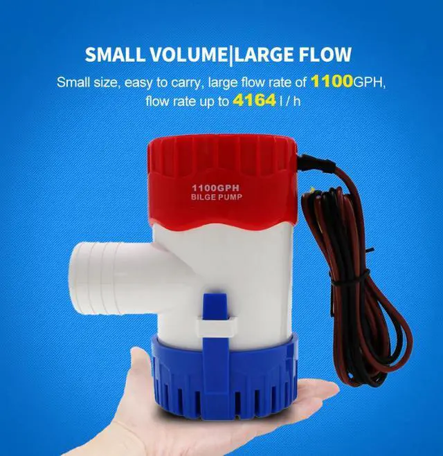 Alt view image 4 of 7 - 1100GPH 12V Electric Marine Submersible Bilge Sump Water Pump For Boat 3/4" Hose