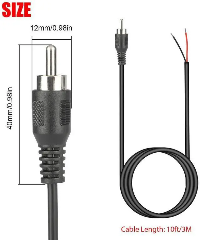 Alt view image 6 of 7 - 2-Pack 10 FT RCA Male Plug to Bare Wire Audio Speaker Subwoofer HDTV Cable Cord
