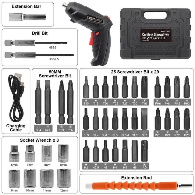 Alt view image 4 of 7 - 3.6V Cordless Electric Screwdriver Set USB Charging 3Nm Screw Gun With LED Light