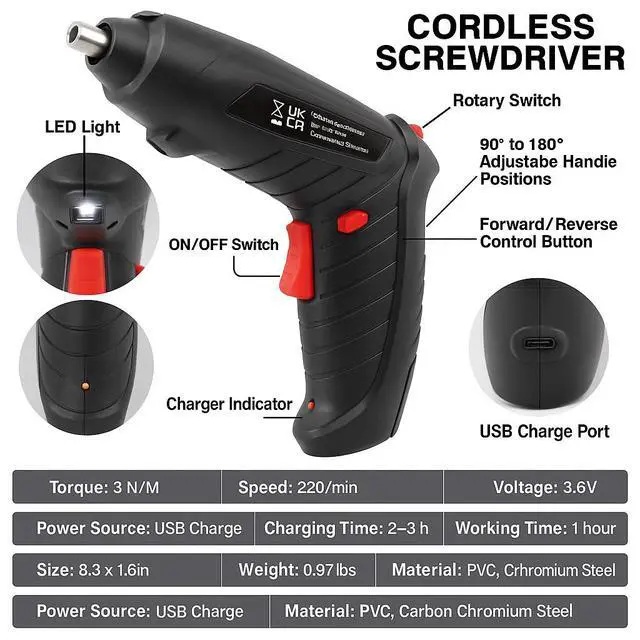 Alt view image 5 of 7 - 3.6V Cordless Electric Screwdriver Set USB Charging 3Nm Screw Gun With LED Light
