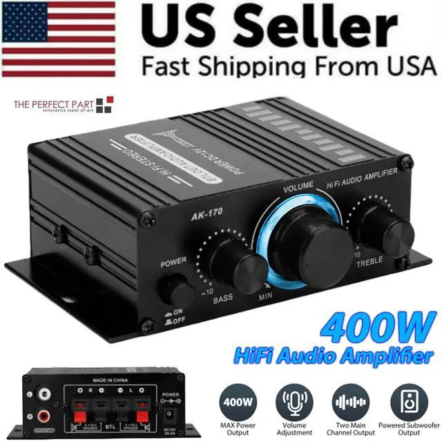 Alt view image 2 of 7 - 400W 12V 2 Channel Powerful Stereo Audio Power Amplifier HiFi Bass Amp Car Home