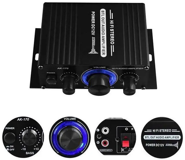 Alt view image 5 of 7 - 400W 12V 2 Channel Powerful Stereo Audio Power Amplifier HiFi Bass Amp Car Home