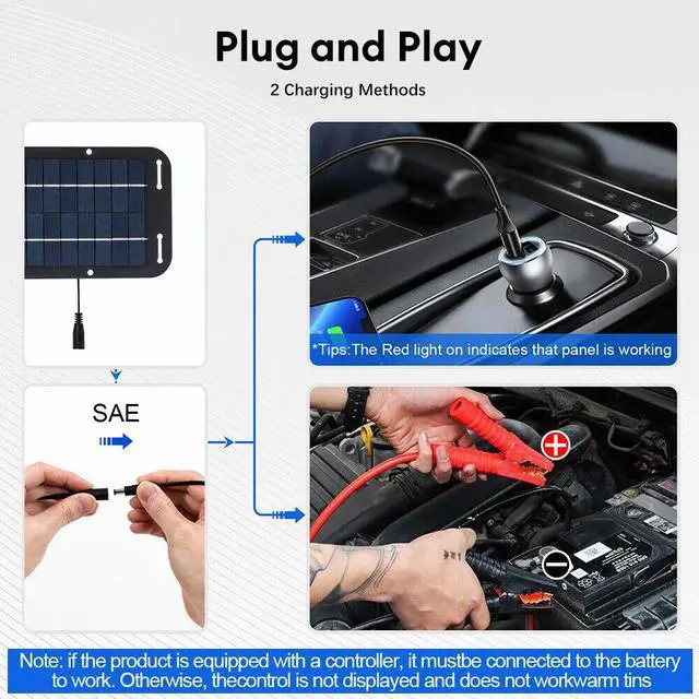 Alt view image 3 of 7 - 30W Solar Panel 12V Trickle Charger Battery Charger Kit Maintainer Boat Car RV