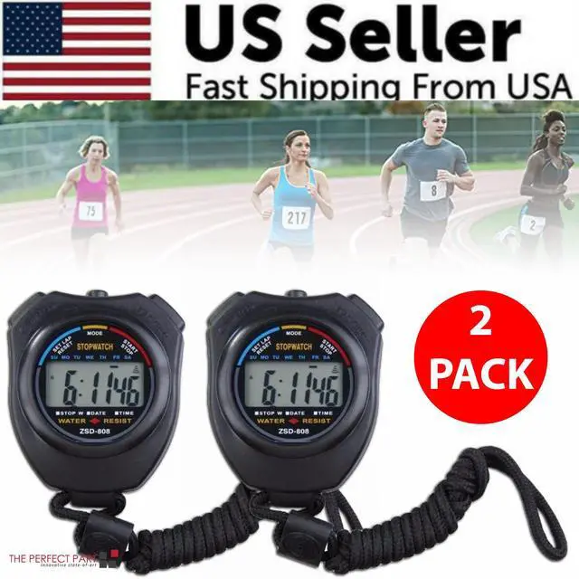 Alt view image 2 of 7 - 2PCS SET Digital Stopwatch Sports Counter Chronograph Date Timer Odometer Watch